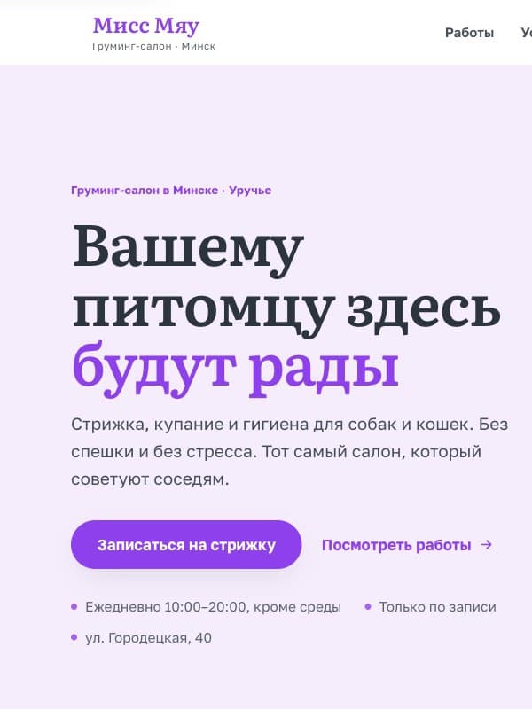 Новая страница Мисс Мяу: свой дизайн, тот же вьюпорт