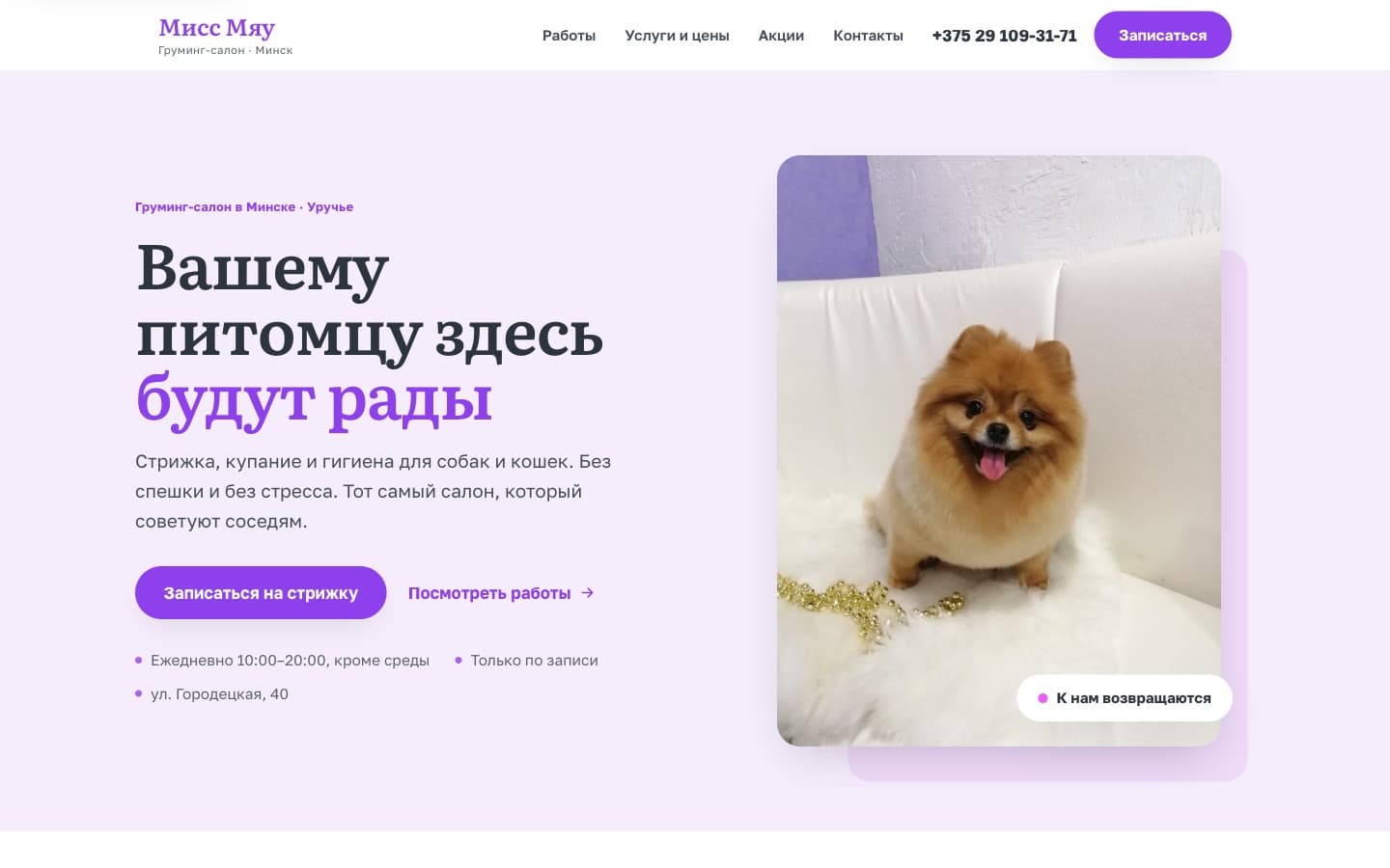 Новая страница Мисс Мяу: свой дизайн, тот же вьюпорт